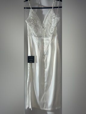 Lulu's Lace-Accented Satin Dress